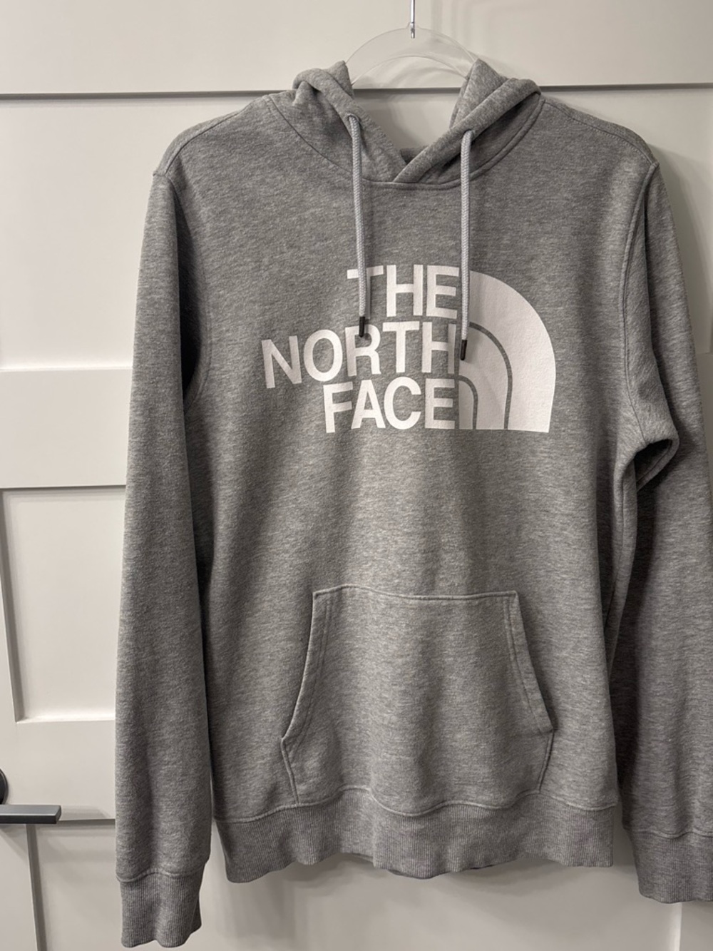 The North Face Men's Grey Pullover Hoodie with White Logo